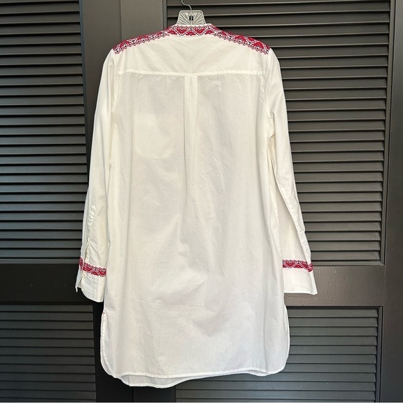 J. Crew Tunic/Mini Shirtdress Embroidered Red & Navy Geometric Patterns, Size Sm - Picture 10 of 16